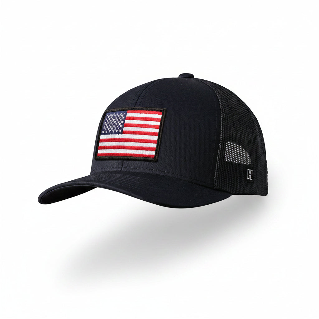 American Flag Trucker Hat  |  Black USA Snapback